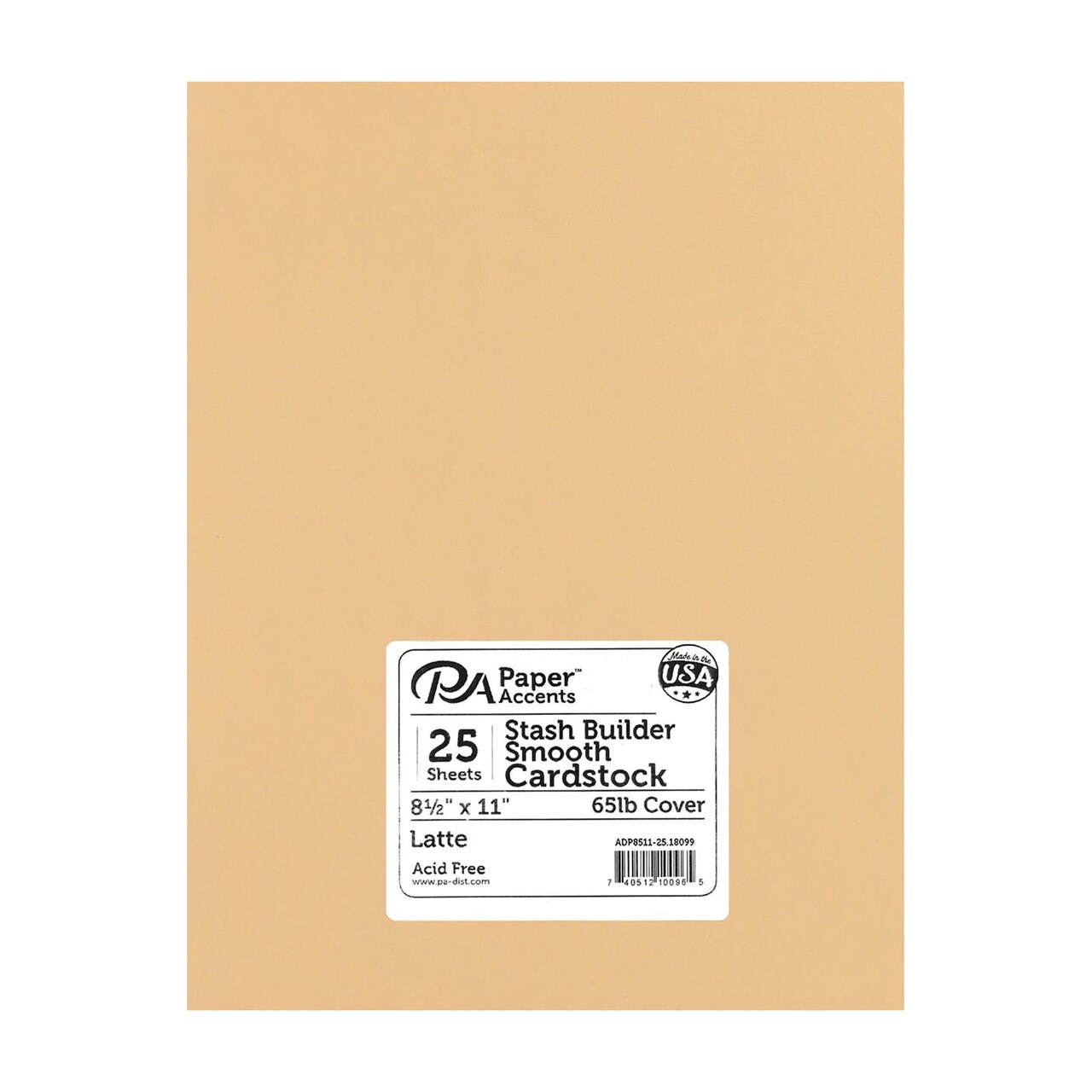 PA Paper Accents Stash Builder Cardstock 8.5" x 11" Latte, 65lb colored cardstock paper for card making, scrapbooking, printing, quilling and crafts, 25 piece pack